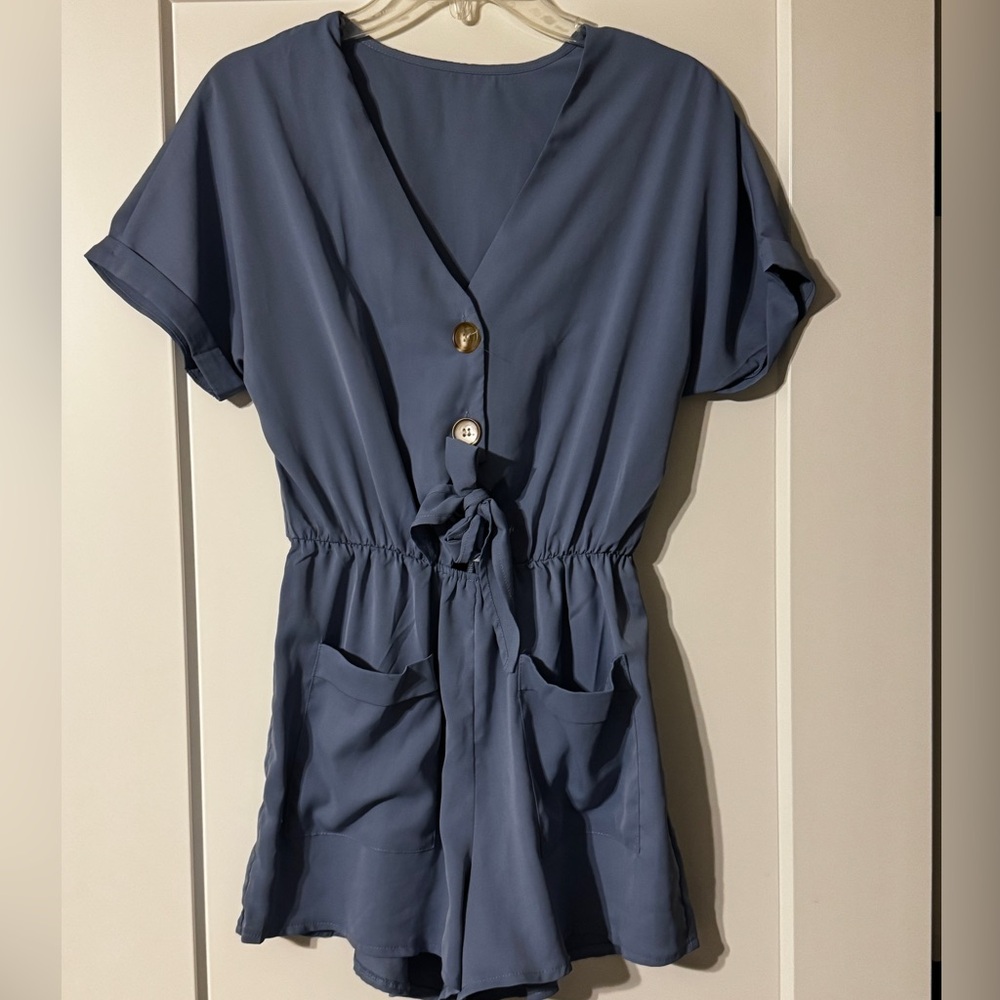 Stylish Blue Button-Up Romper